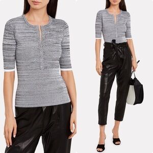 A.L.C. Black Grey Striped Jersey Ribbed Norris Henley Top